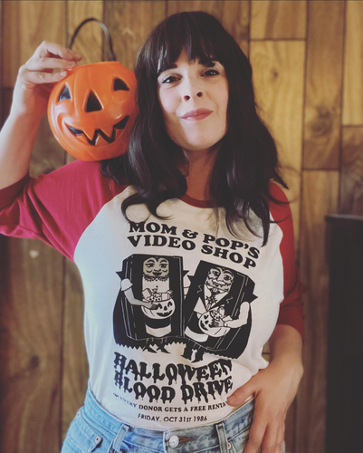 MOM & POP'S HALLOWEEN '86 raglan - Discount Cemetery